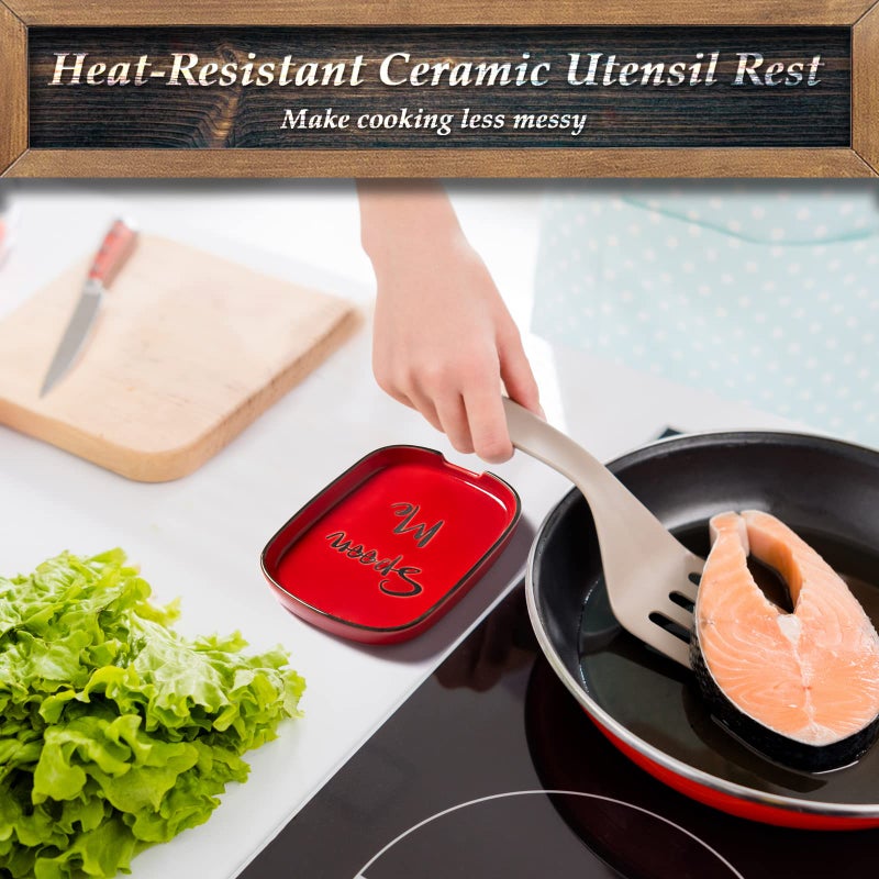 DAYYET Ceramic Spoon Rest for Stove Top, DAYYET Large Spoon Holder, Spoon Rest for Kitchen Counter, Heat-Resistant Cooking Utensil Rest, Red Kitchen Decor and Accessories - Image 4